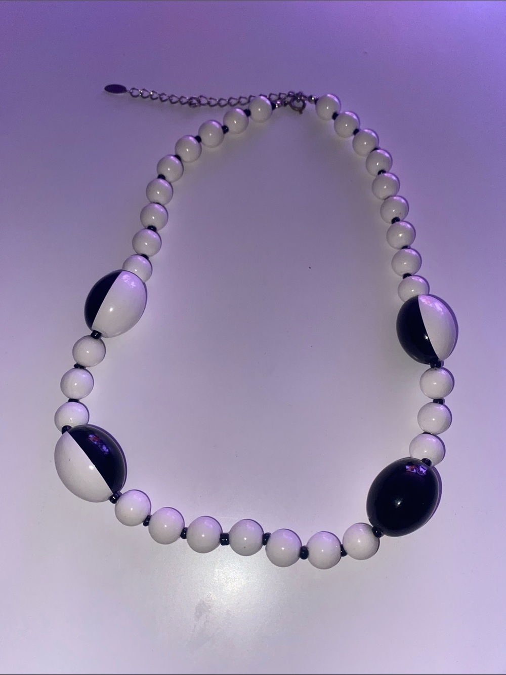 VCIM Vintage White and Black Beaded Statement Necklace